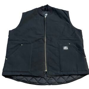 Polar King By Key Mens Canvas Workwear Vest 2XL Tall Black Zip Up Utility Pocket